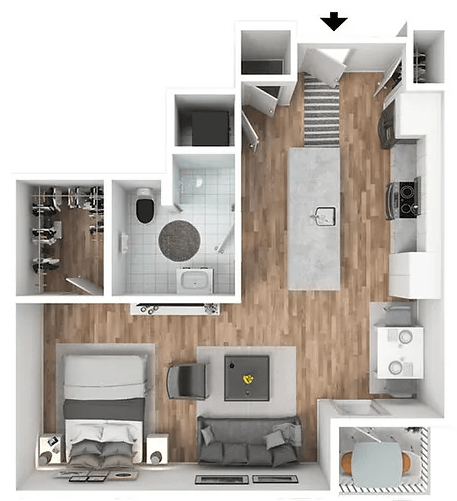 Floor plan for studio, 1 bath, 699 sqft